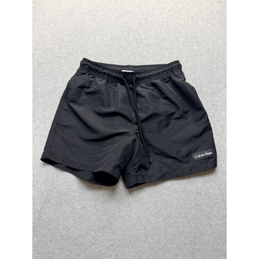 Calvin Klein Mens Black Swim Trunks Drawstring Shorts Logo Patch Small